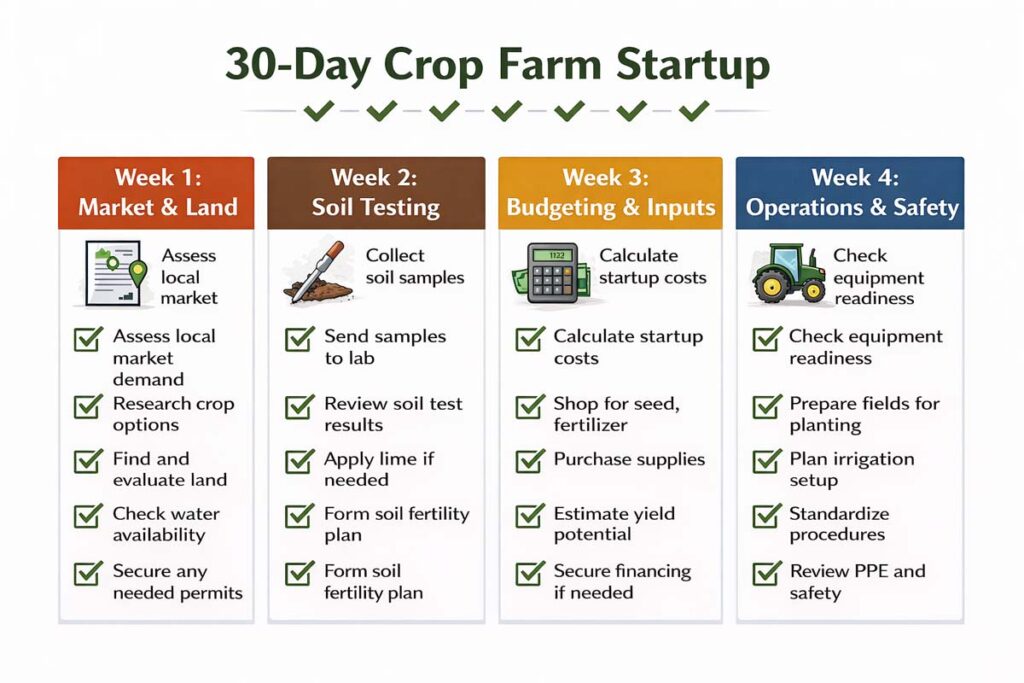 four week checklist for starting a crop farm