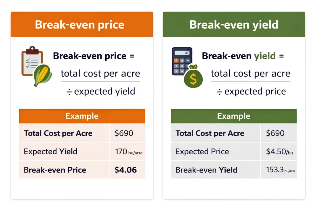 break even price and yield chart
