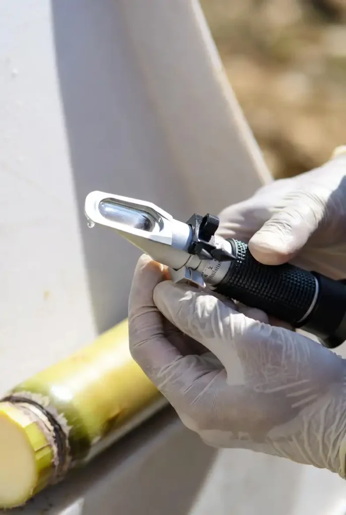 checking cane sweetness using a handheld refractometer