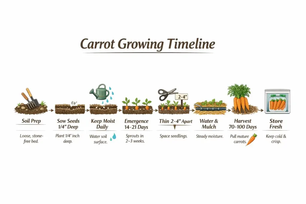 carrot growing timeline from seeding to harvest