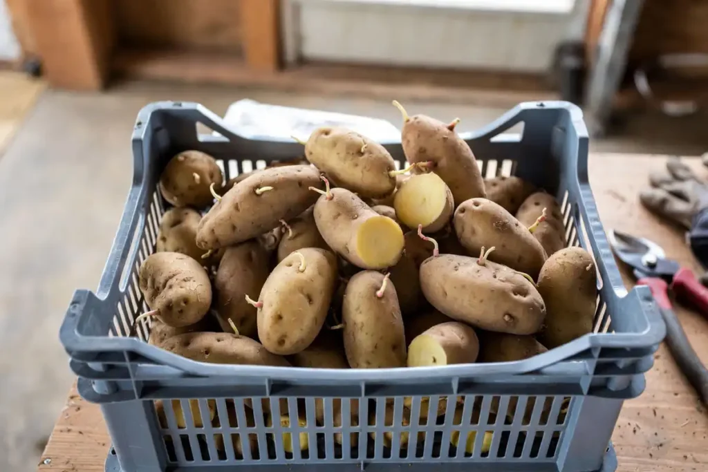 seed potatoes with healthy eyes and sprouts