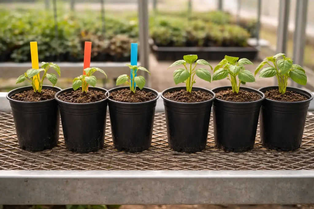 bean seedlings showing herbicide injury comparison