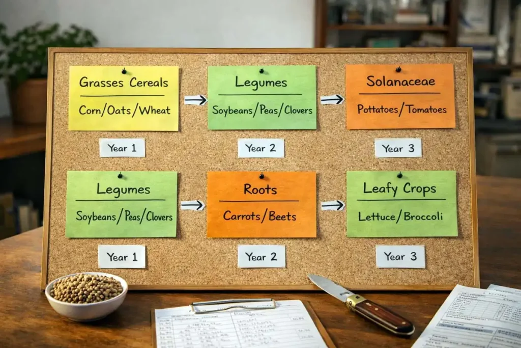 crop family cards grouped by grasses legumes and broadleaf crops