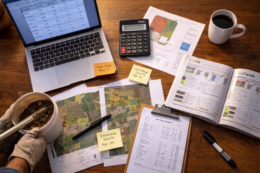 field maps and a first year budget on the table