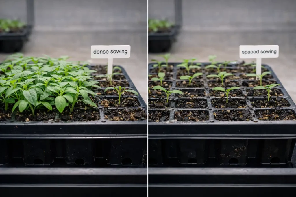 comparison of dense seedlings and properly spaced seedlings