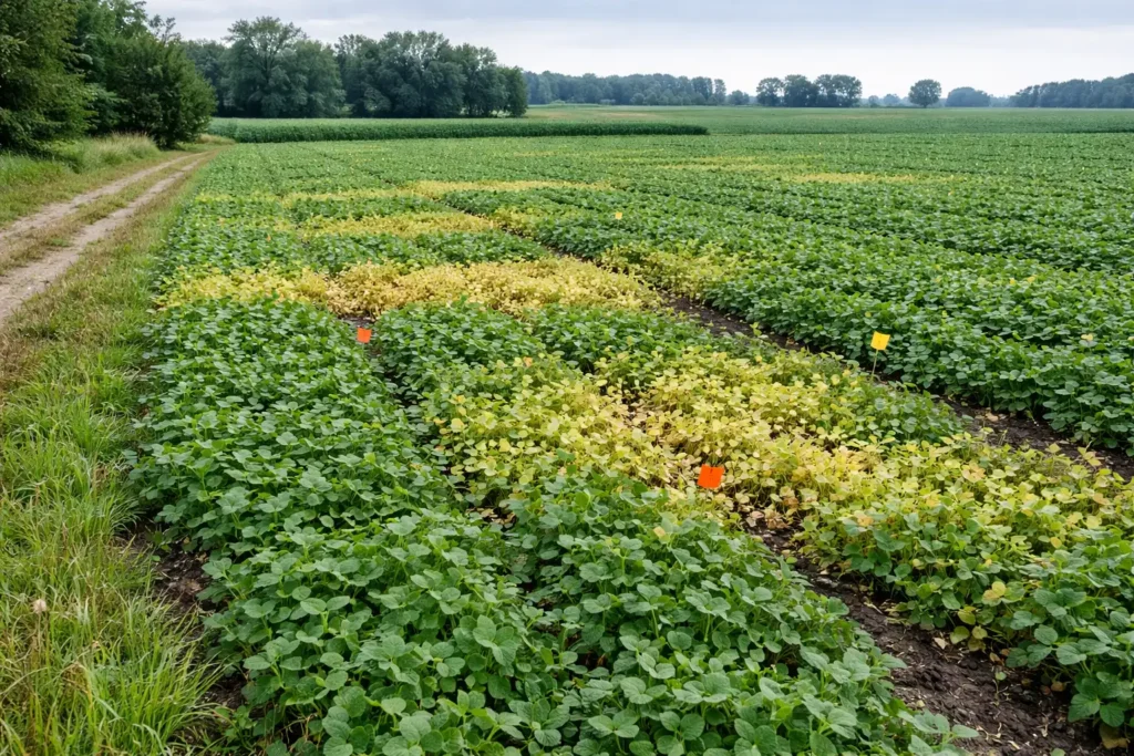 patchy disease pattern across crop rows