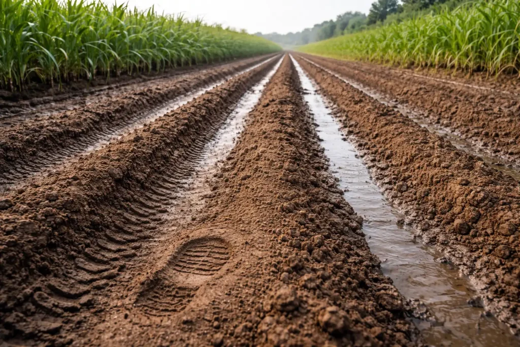raised beds draining after a light rain
