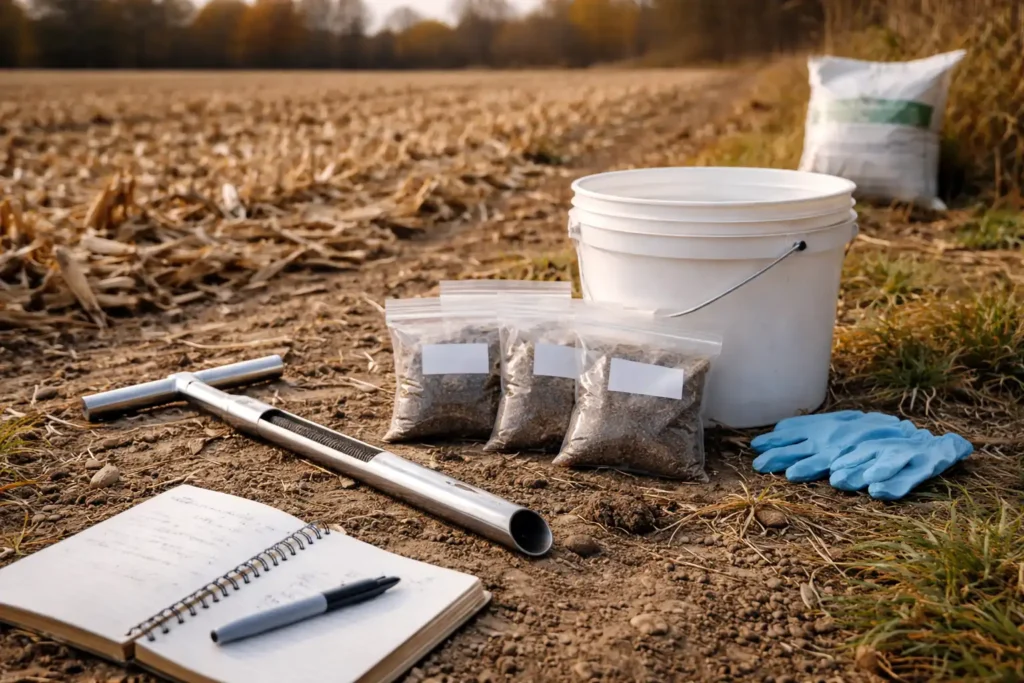 soil sampling gear ready during fall field conditions