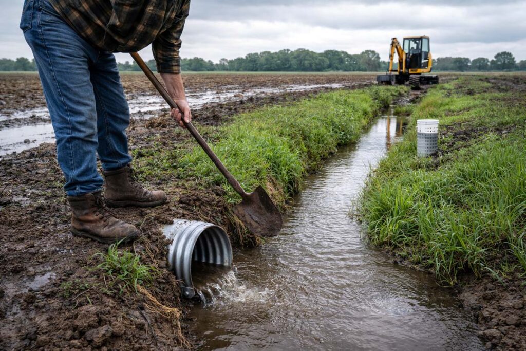 checking tile outlet and culvert after a rain