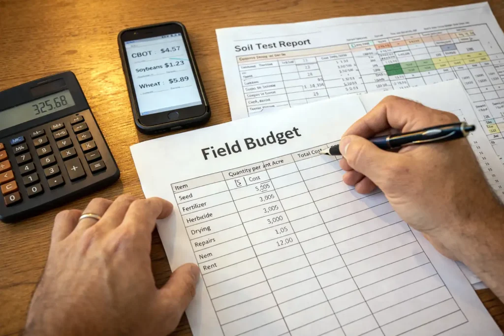 hands filling field budget worksheet