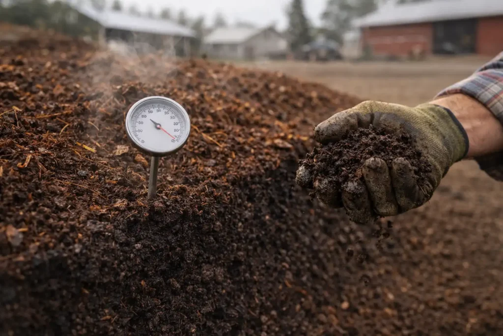compost thermometer showing stable temperature