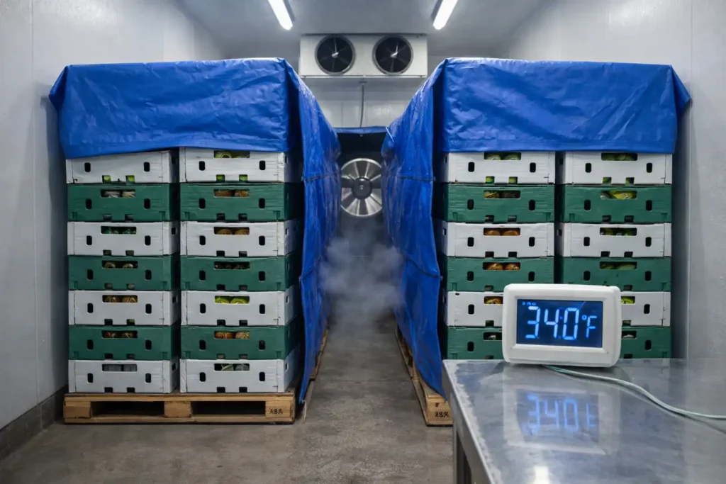 forced air cooling tunnel on packed cartons