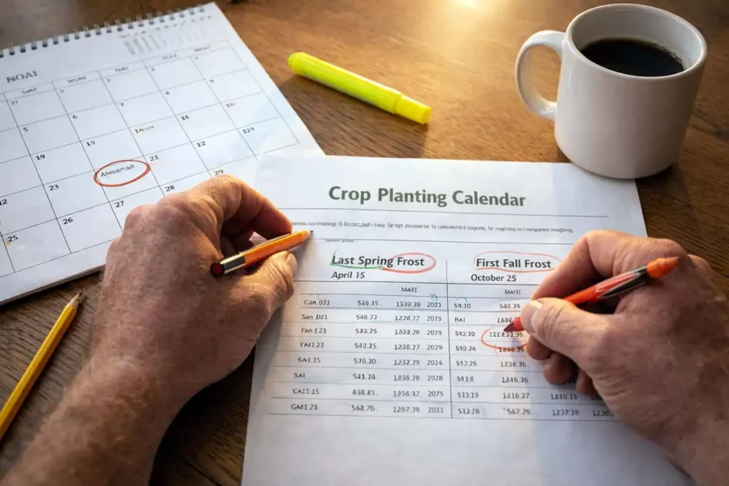 farmer marking last frost and first frost dates