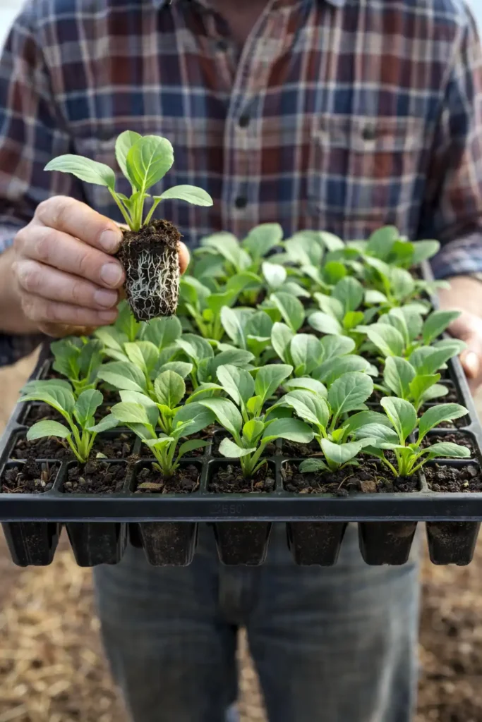 sturdy plug seedlings with white roots and balanced growth