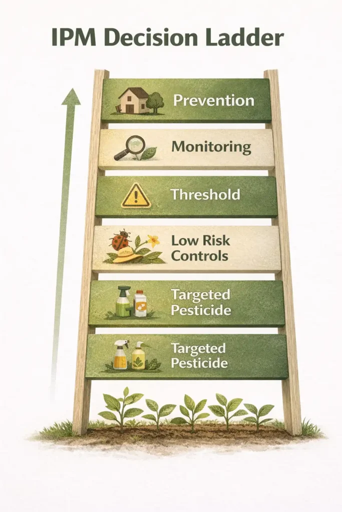 simple ipm ladder showing prevention to targeted spray