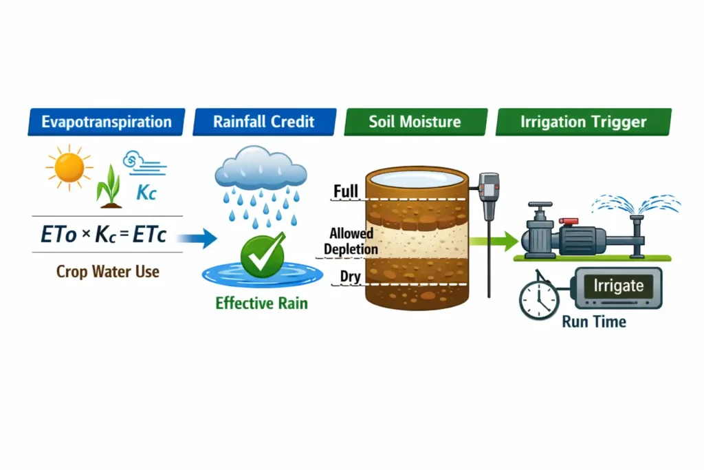 simple graphic showing ET soil moisture and irrigation trigger