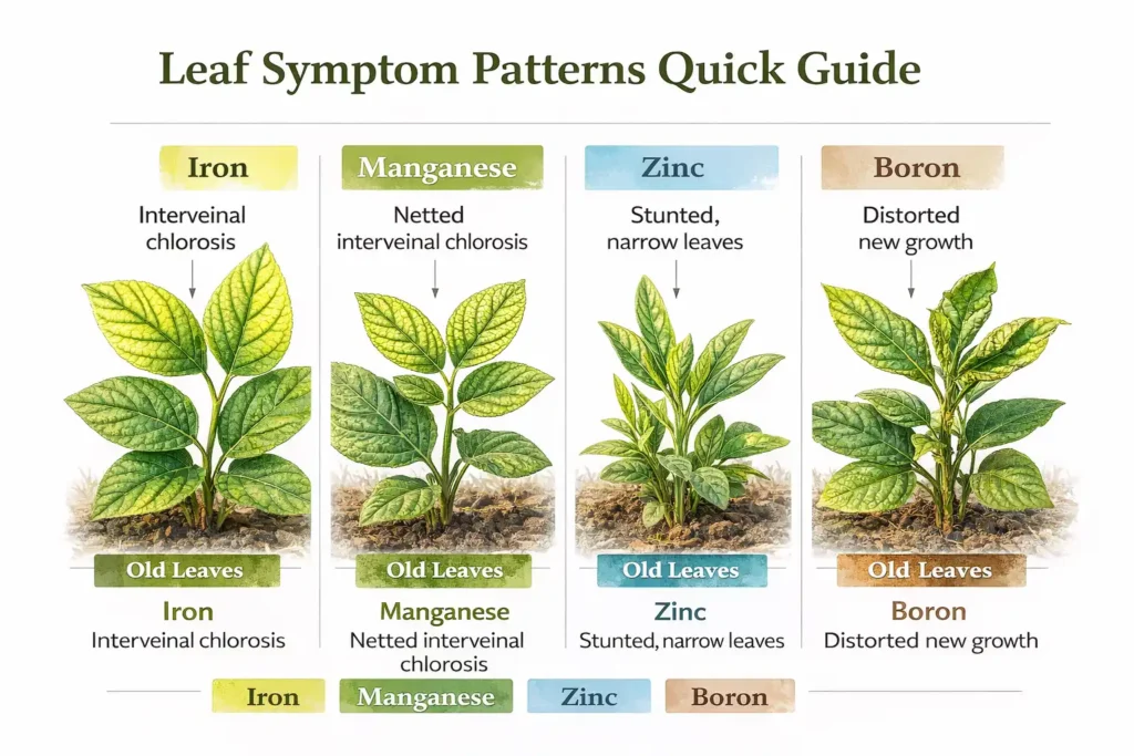 quick guide to leaf chlorosis patterns by nutrient