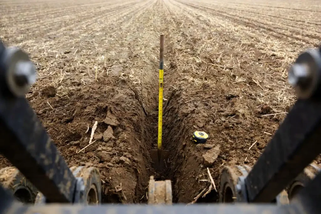checking seed depth behind the planter