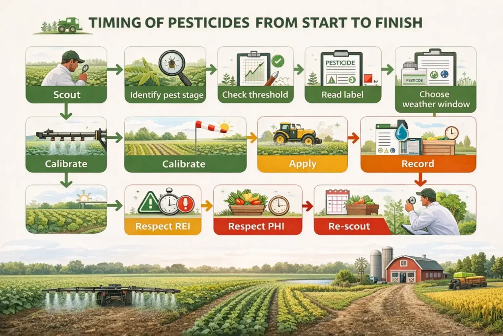 simple flow chart from scouting to re entry and harvest interval
