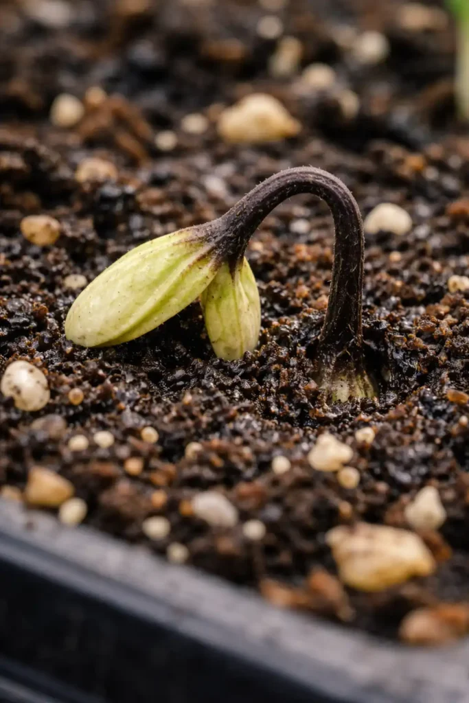 pinched seedling stem at soil surface