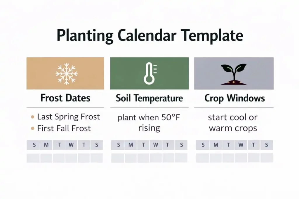 simple planting calendar template with frost and soil triggers