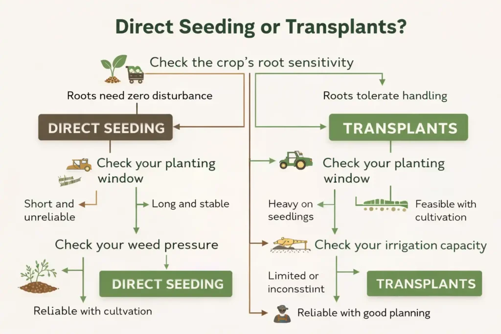 simple flowchart for choosing between seeding and transplants