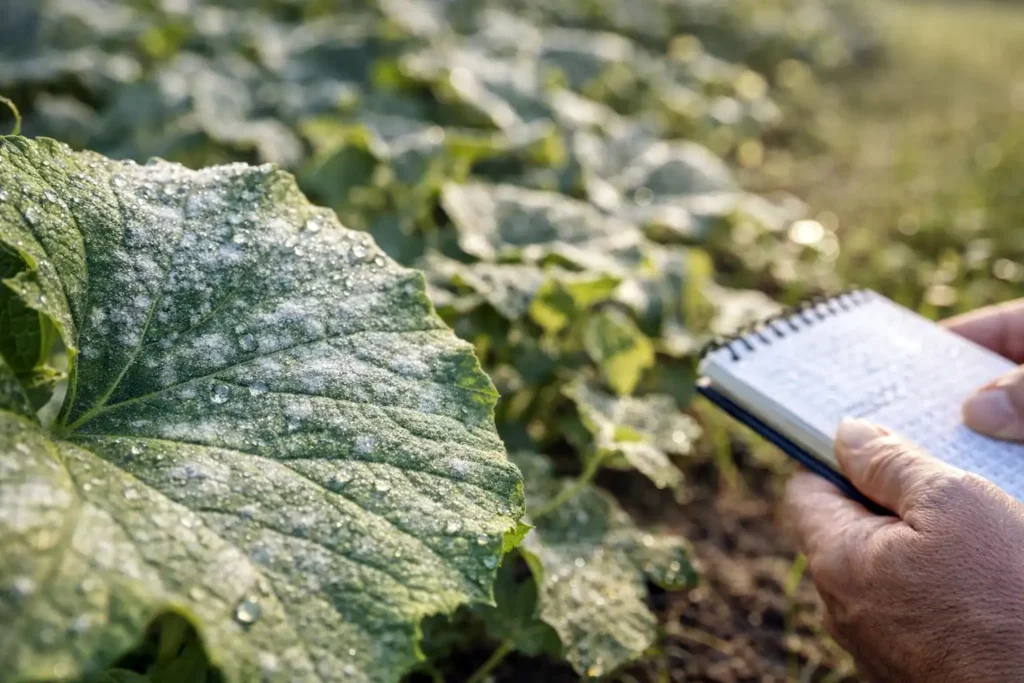 powdery mildew growth on a leaf surface