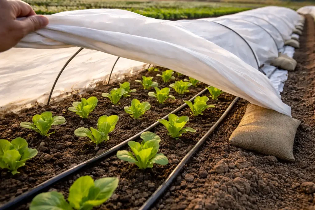 row cover protecting seedlings from pests