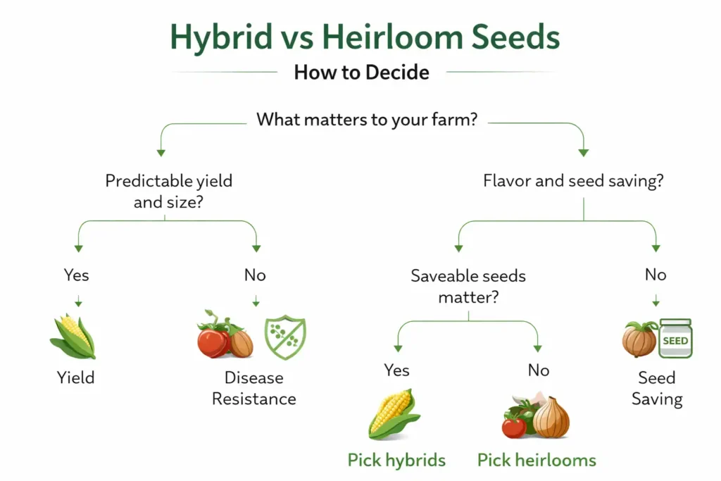 flowchart for choosing between hybrid and heirloom seeds