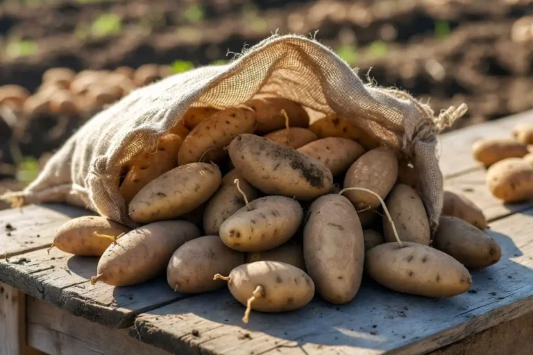 seed potatoes ready for planting on a farm table