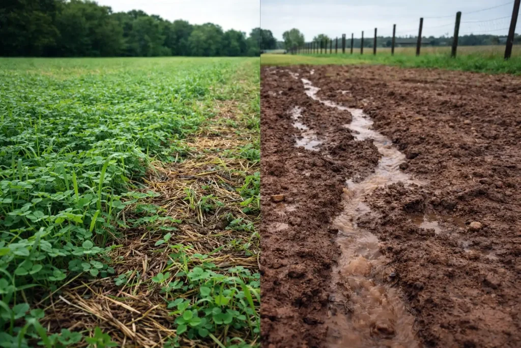 side by side soil with cover and bare ground