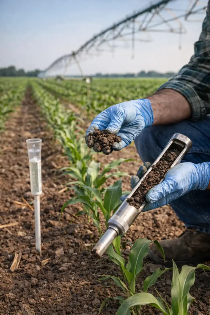 checking soil moisture for irrigation timing