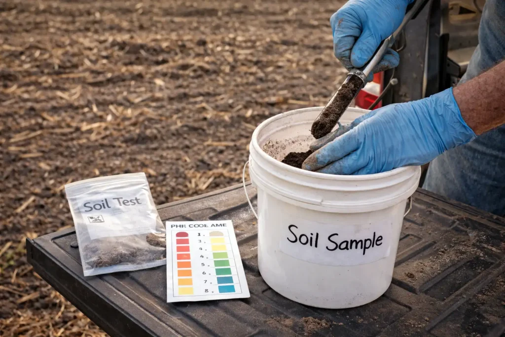 hands collecting soil sample for testing