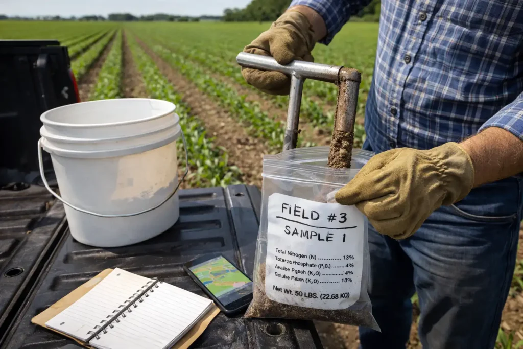 soil test sampling with probe and sample bag