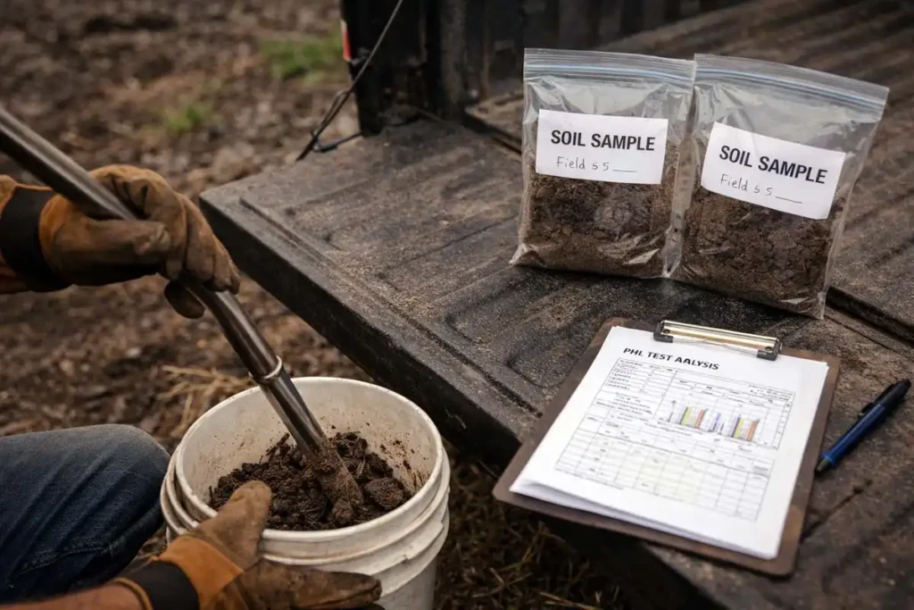 hands taking a soil sample for crop planning