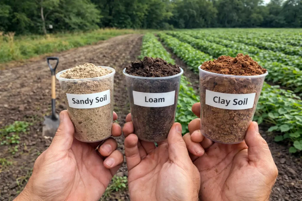 sandy loam clay soil textures in hand