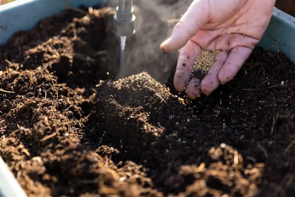 sowing carrot seeds in moist pot