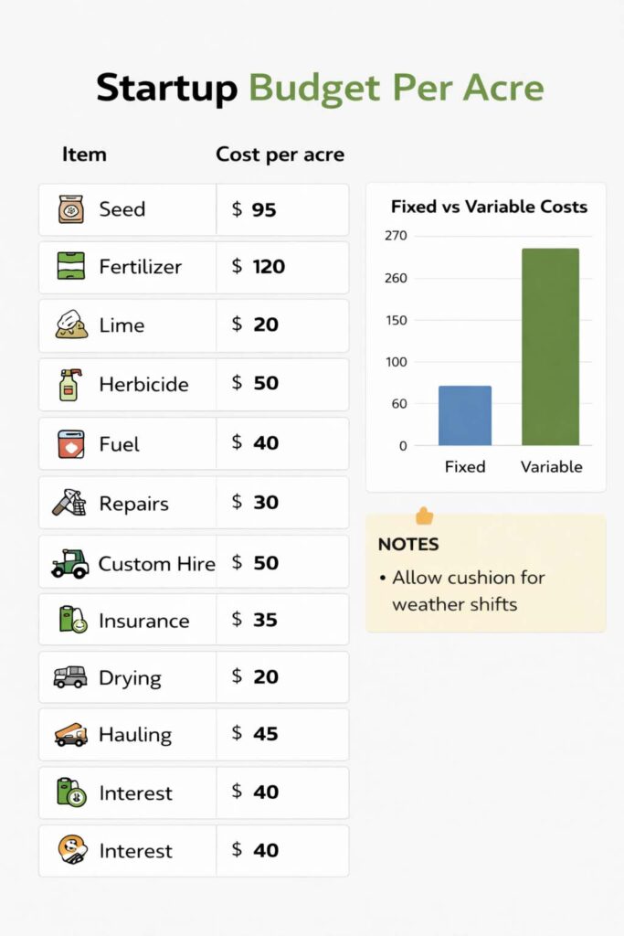 simple per acre cost breakdown for a new farm