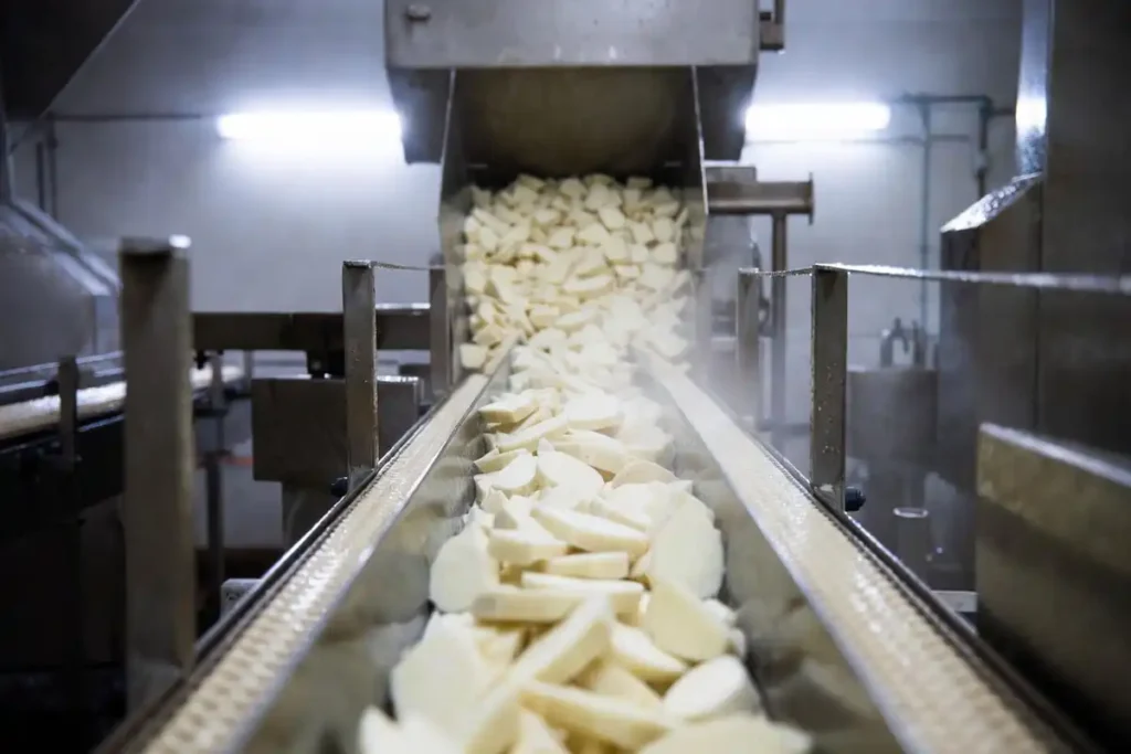 sliced cossettes moving from beet slicer