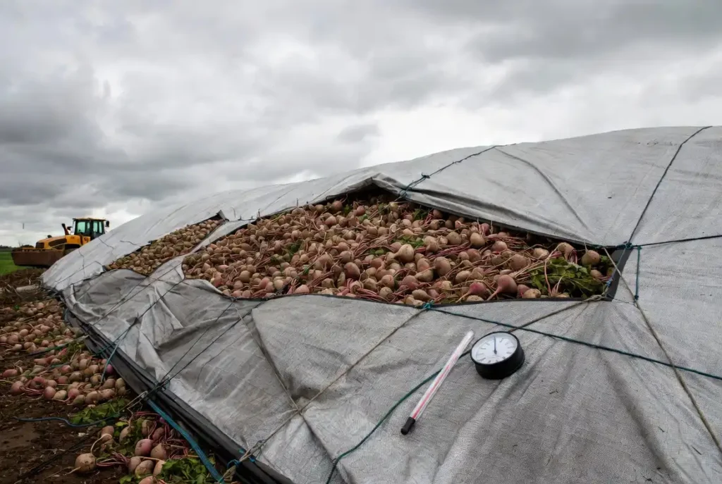 covered beet pile with temperature probe