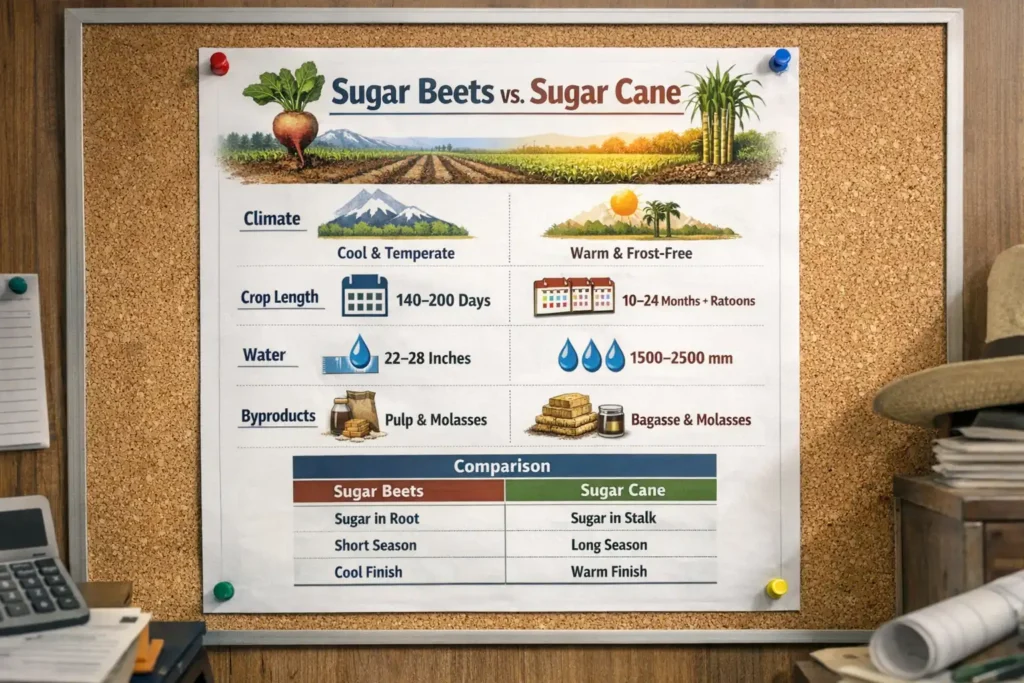 printed comparison poster showing climate water and harvest differences