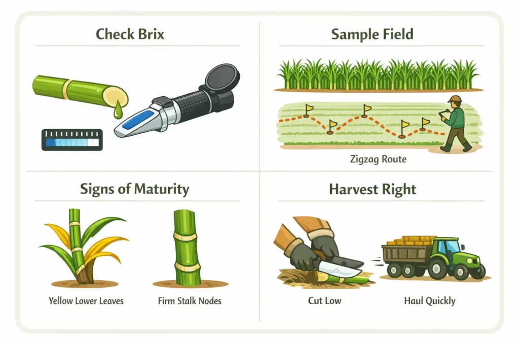 infographic showing brix steps and maturity signs