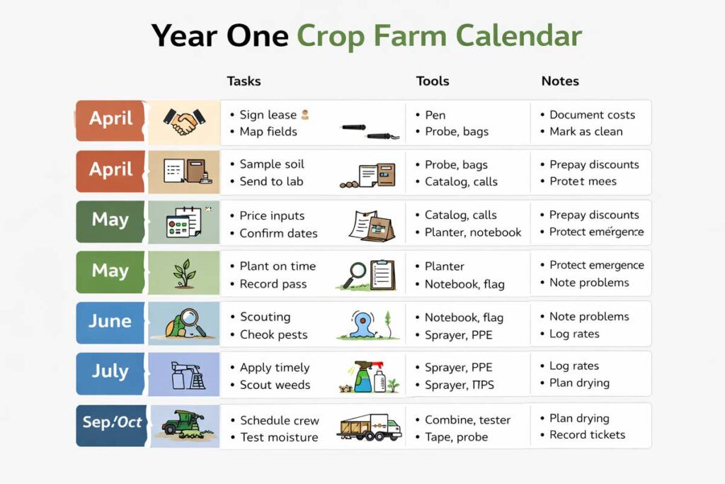 first year crop schedule checklist