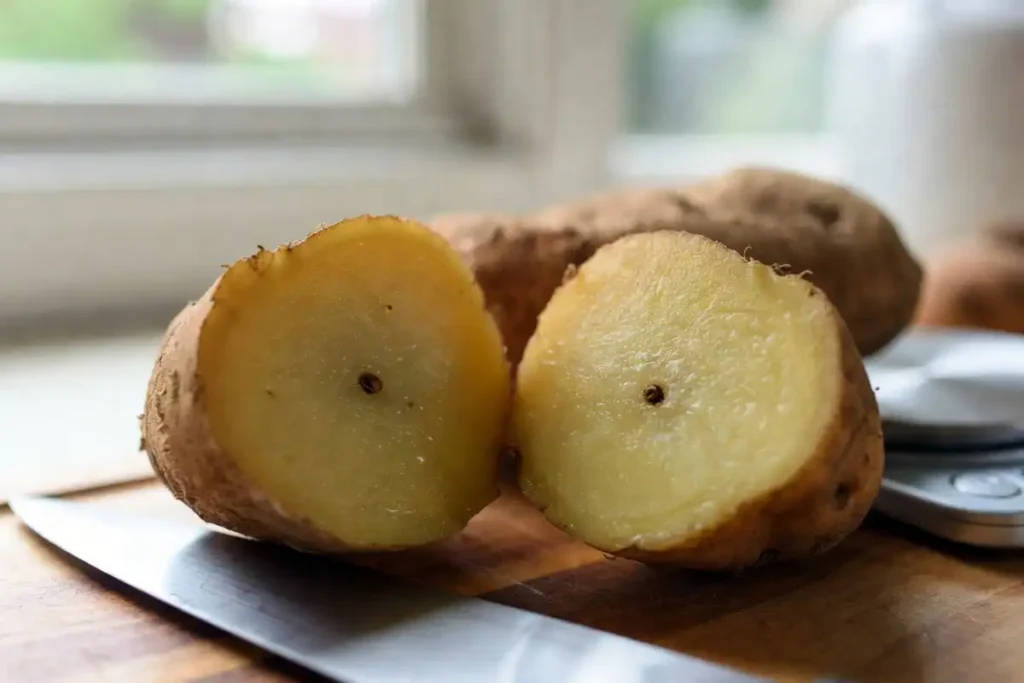 blocky potato seed pieces with visible eyes