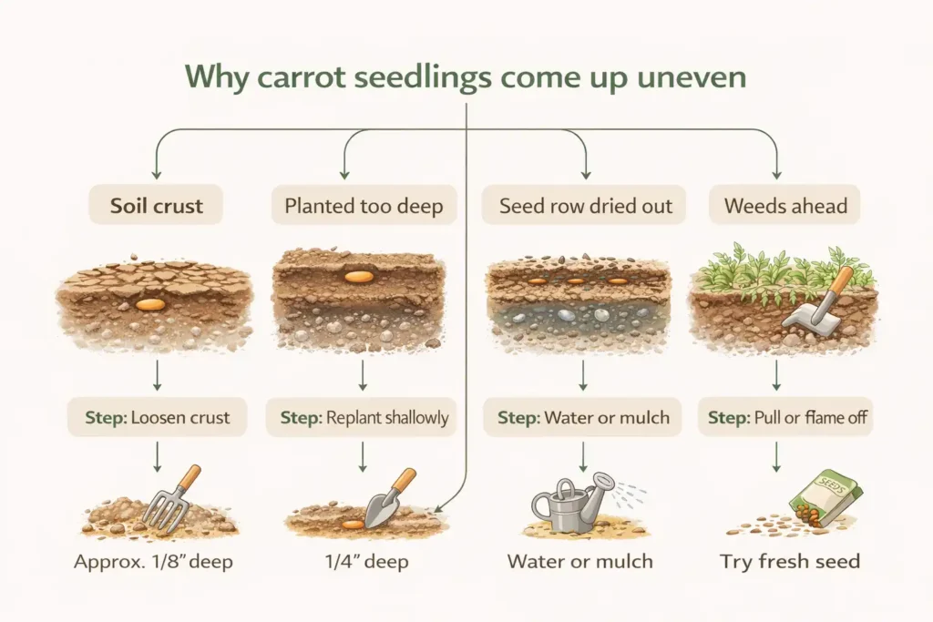 uneven carrot emergence troubleshooting flowchart
