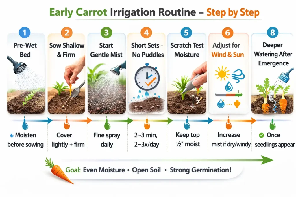 early irrigation routine steps for carrot seeds