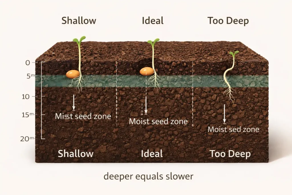 cross section showing shallow and deep carrot seeding depths