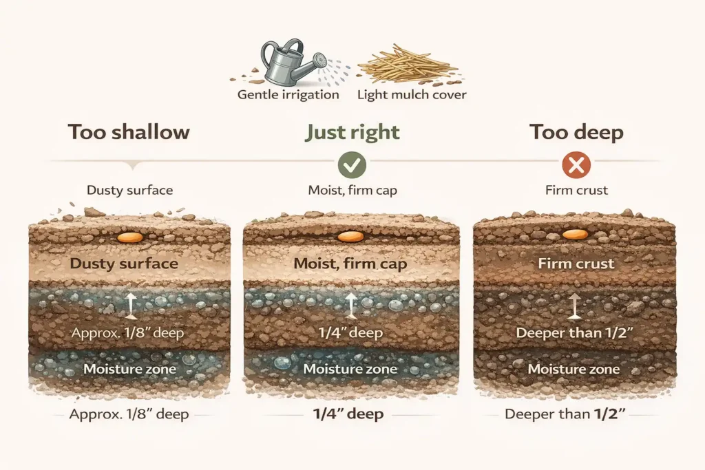 carrot seeding depth cutaway infographic
