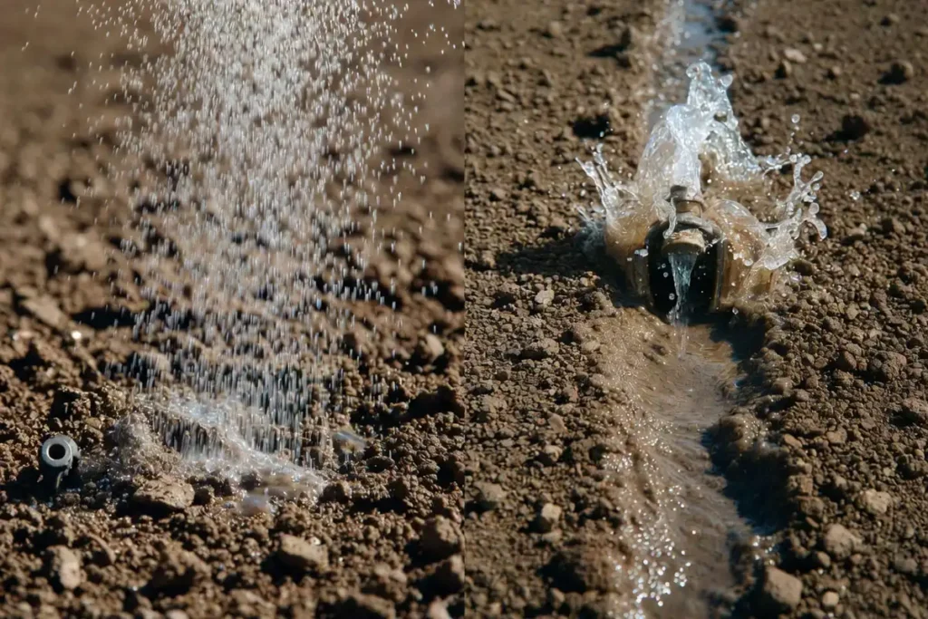 micro sprayer versus hard stream on soil