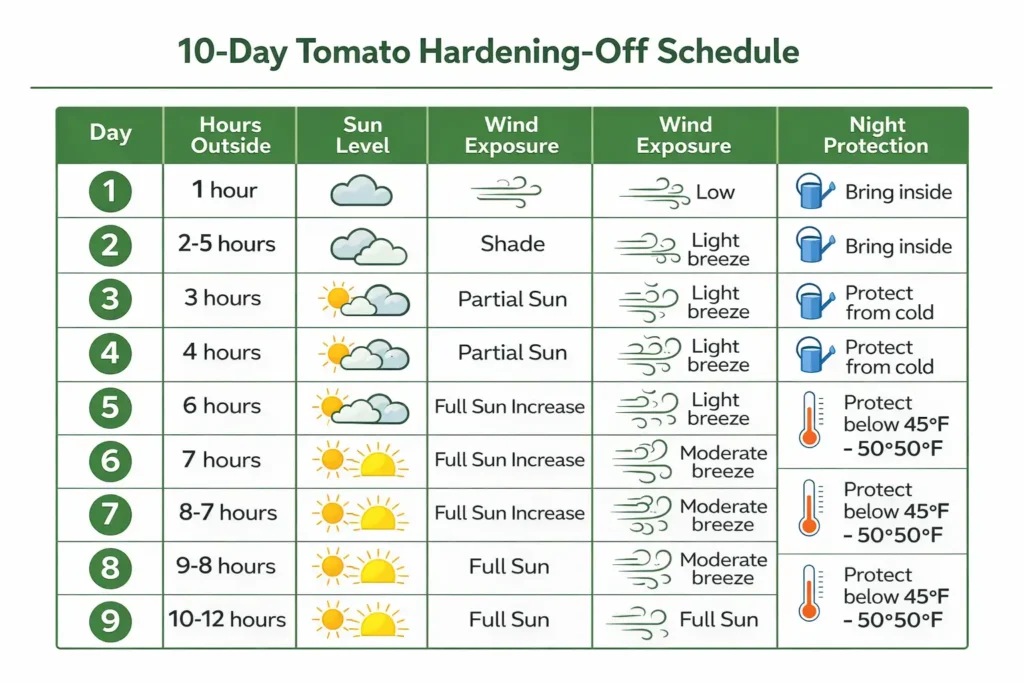 ten day outdoor acclimation schedule for tomato seedlings